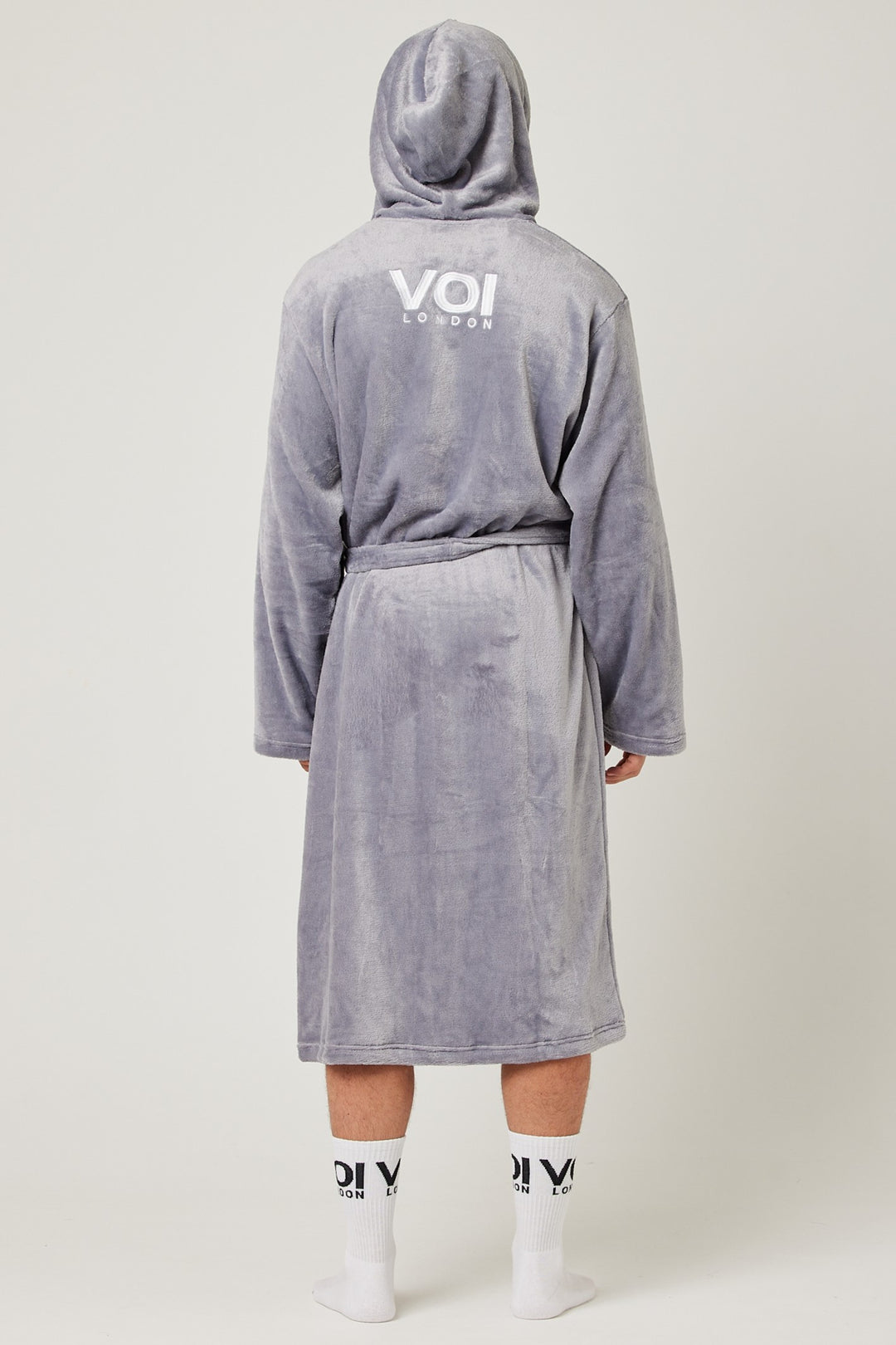 Fleece Dressing Gown & Cotton PJ Set Bundle - Grey/Navy