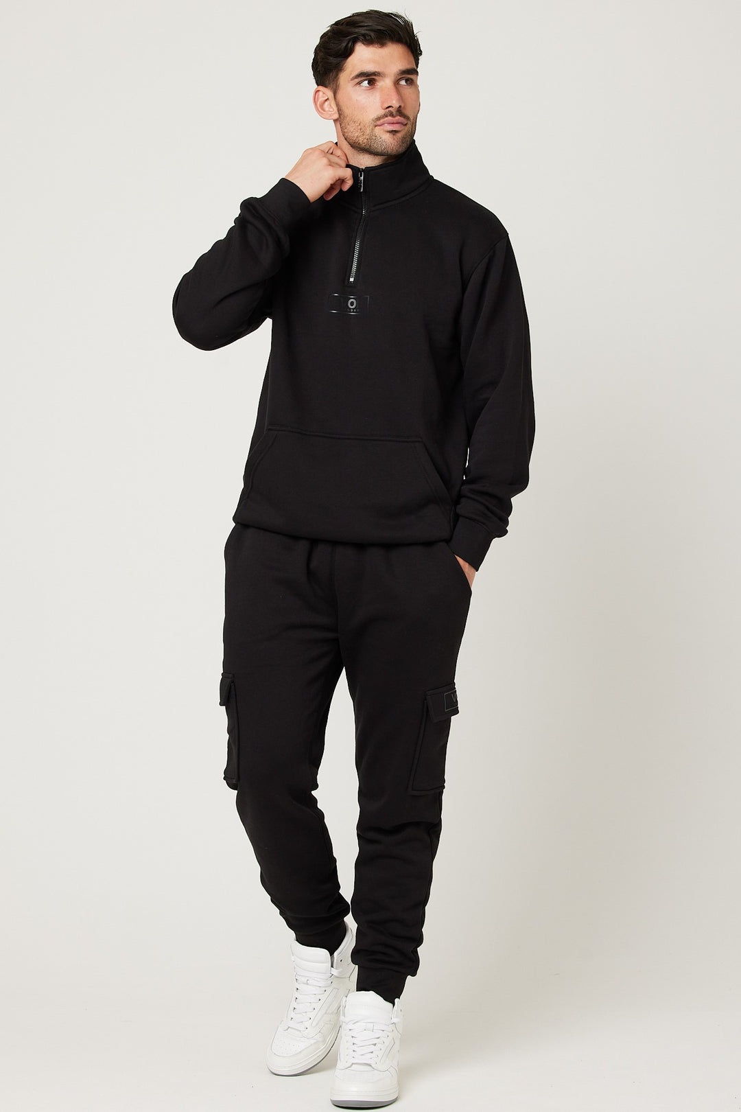 Rodney 1/4 Zip Fleece Cargo Tracksuit - Black