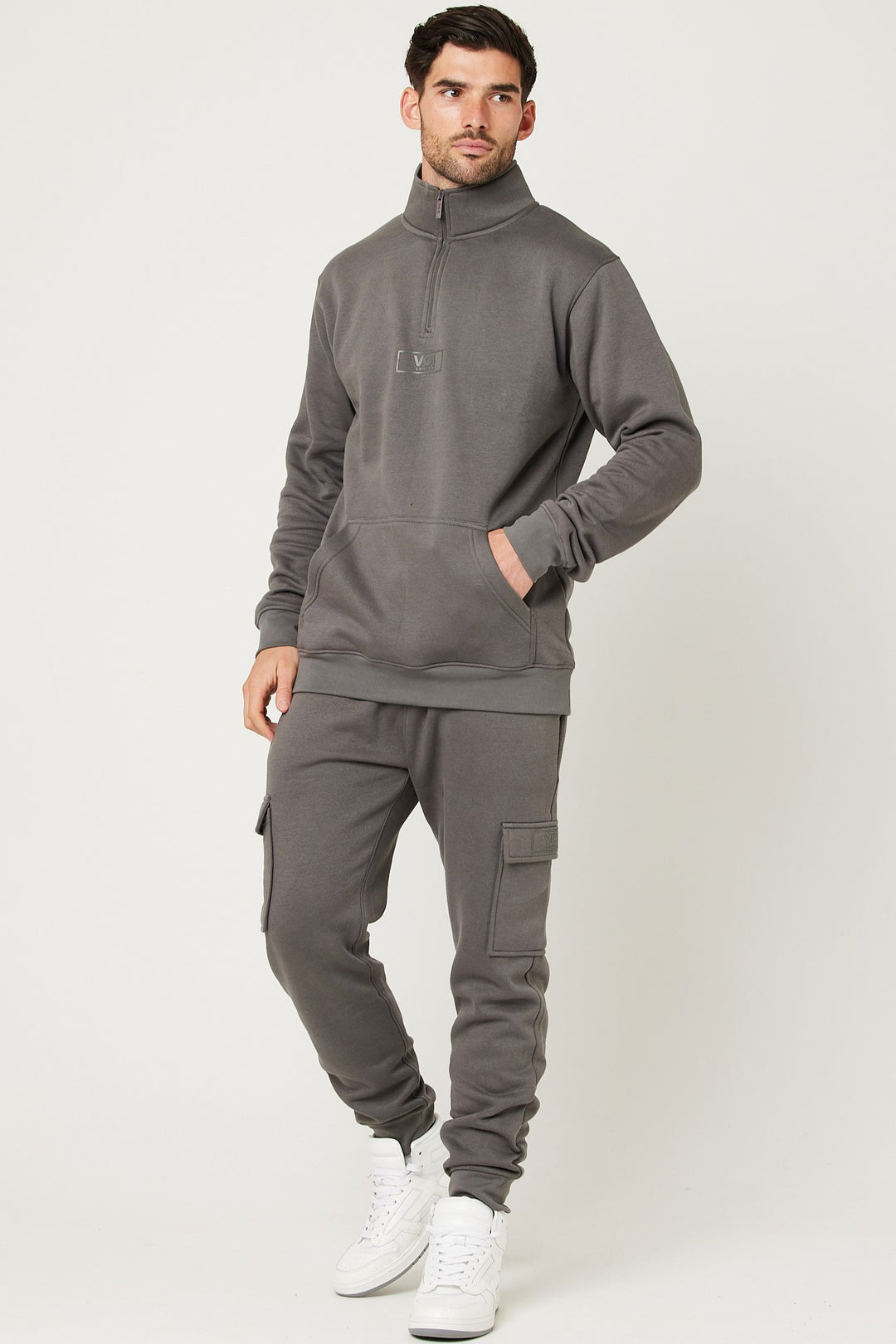 Rodney 1/4 Zip Fleece Cargo Tracksuit - Dark Grey