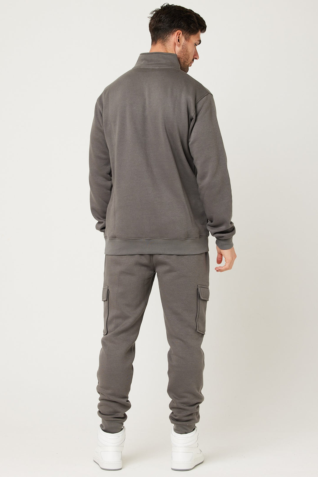 Rodney 1/4 Zip Fleece Cargo Tracksuit - Dark Grey