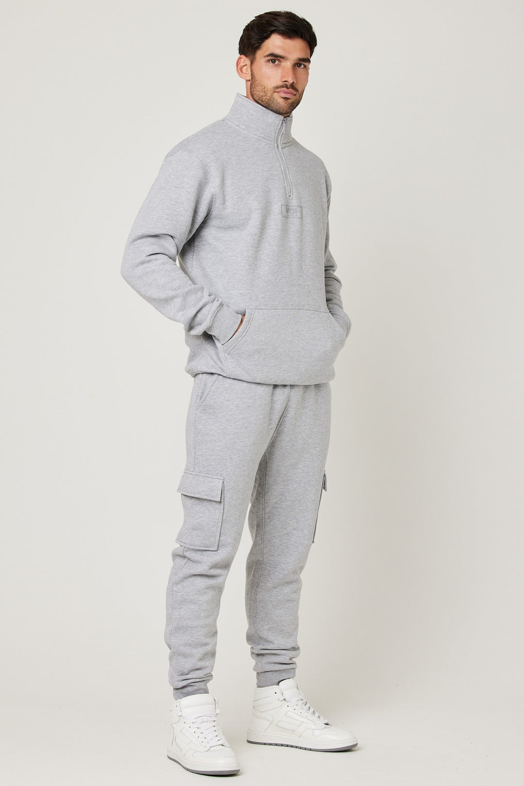 Rodney 1/4 Zip Fleece Cargo Tracksuit - Grey Marl