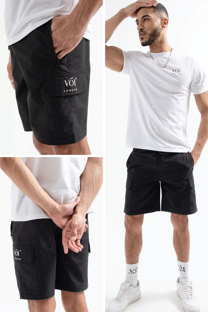 Brook Street T-Shirt und Cargo-Shorts-Set - Weiß / Schwarz