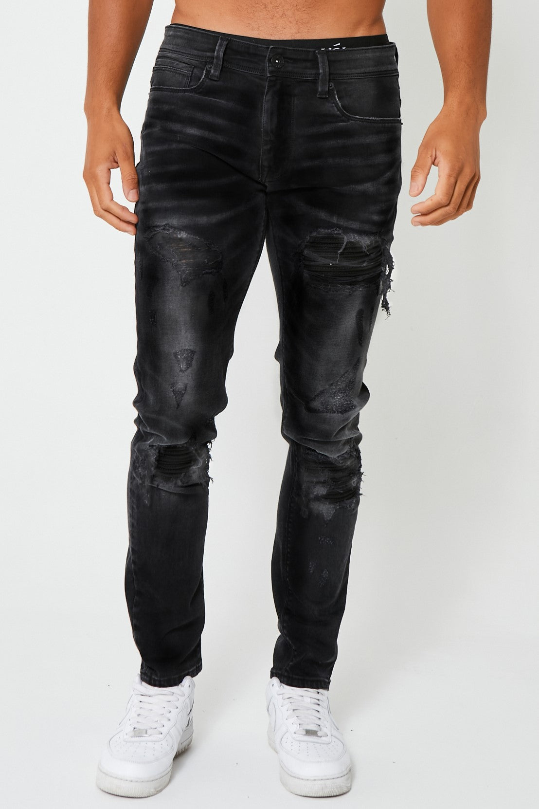 Black ripped tapered jeans mens best sale