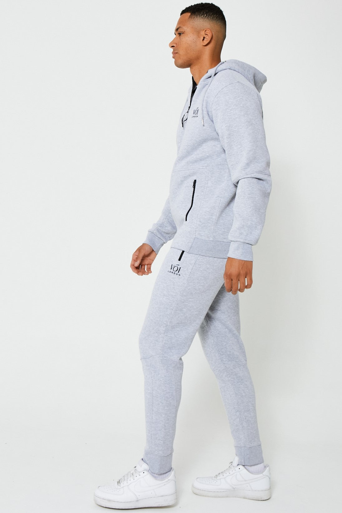 Mens Full Zip Fleece Tracksuit Set, Slim Fit With Zipped Pockets ...