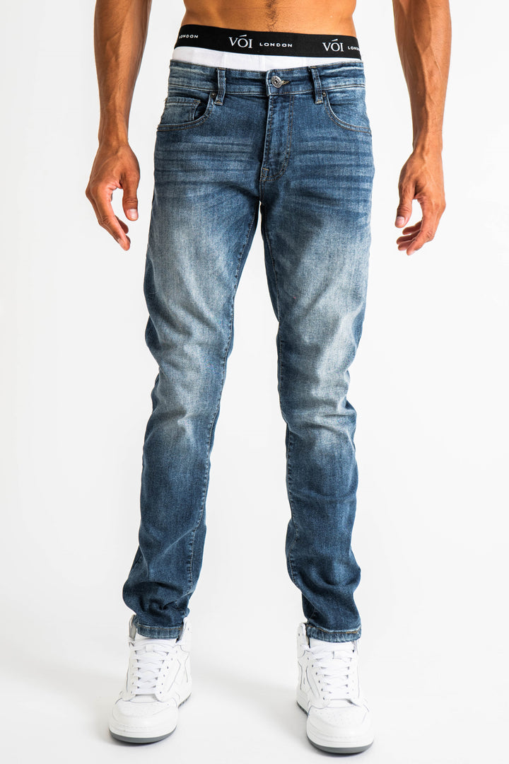 Hamilton taps toelopende jeans - middenblauw