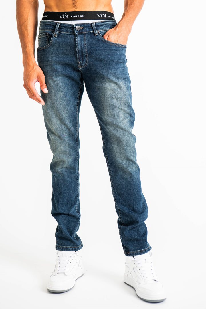 Hamilton taps toelopende jeans - donkerblauw