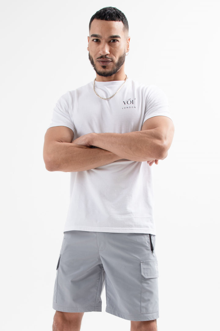 Tech Woven Cargo Shorts & T-Shirt Set- White / Grey