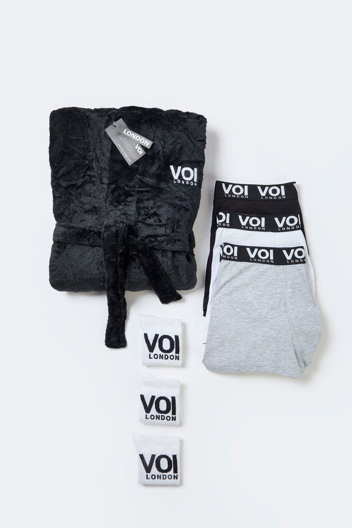 Fleece Dressing Gown & Boxers & Socks Bundle - Black