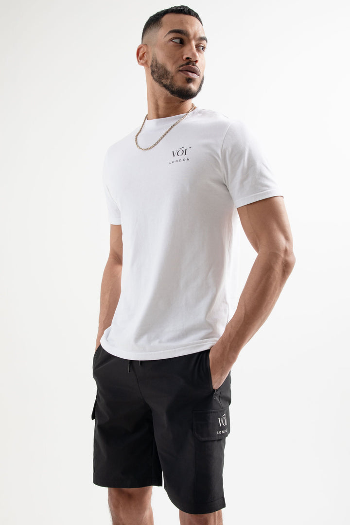 Tech Woven Cargo Shorts & T-Shirt Set- White / Black