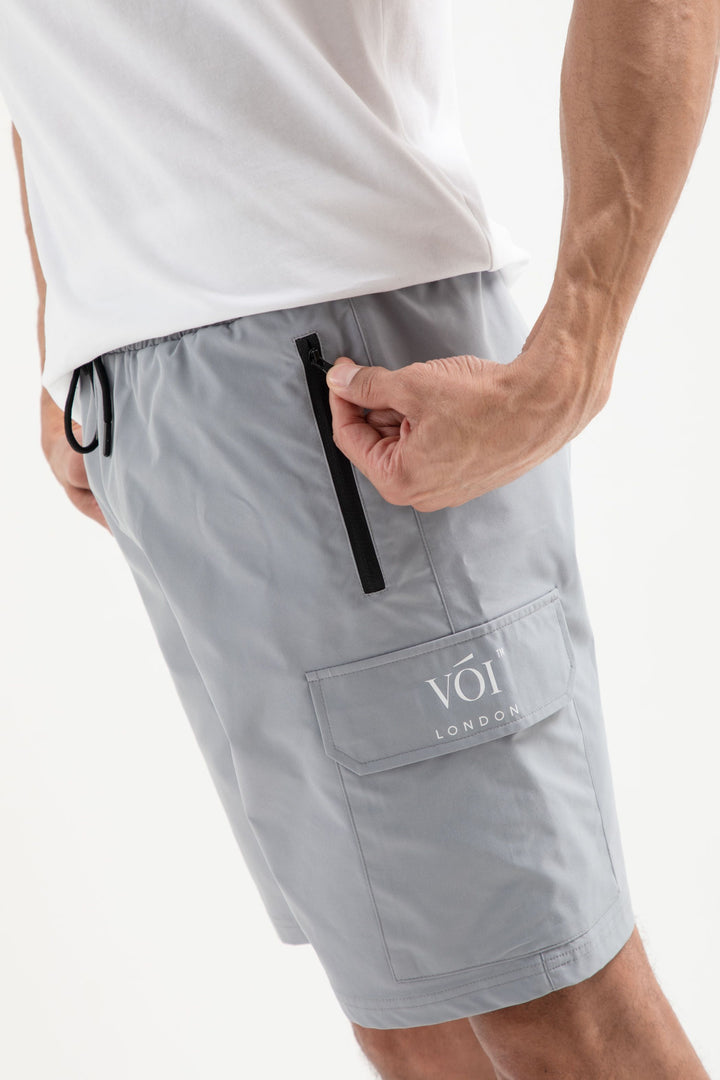 Tech Woven Cargo Shorts & T-Shirt Set- White / Grey