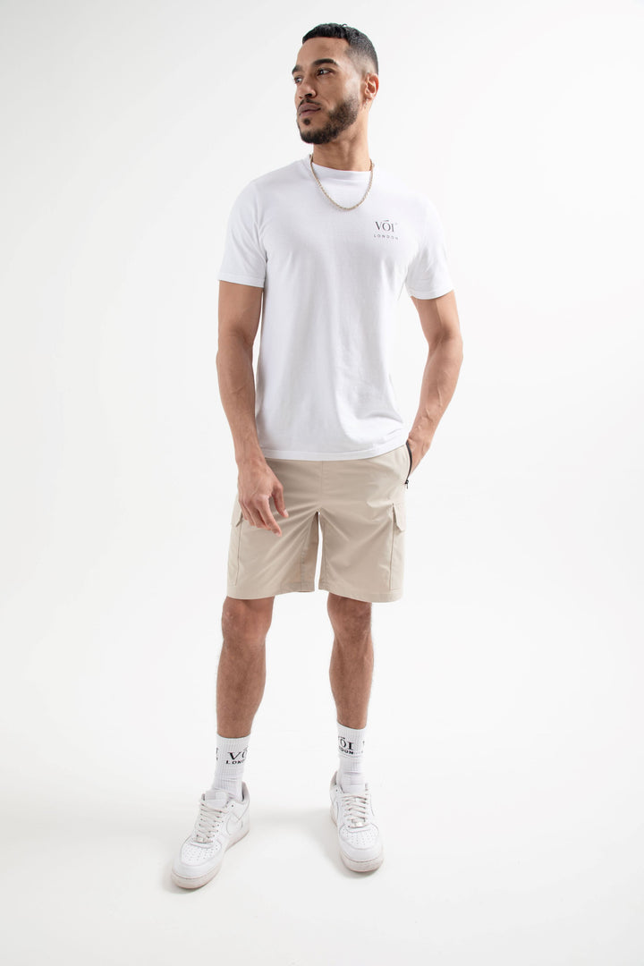 Brook Street T-Shirt und Cargo-Shorts-Set - Weiß / Stein