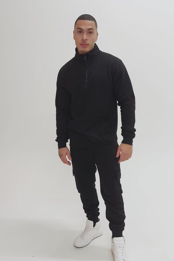 Rodney 1/4 Zip Fleece Cargo Tracksuit - Black