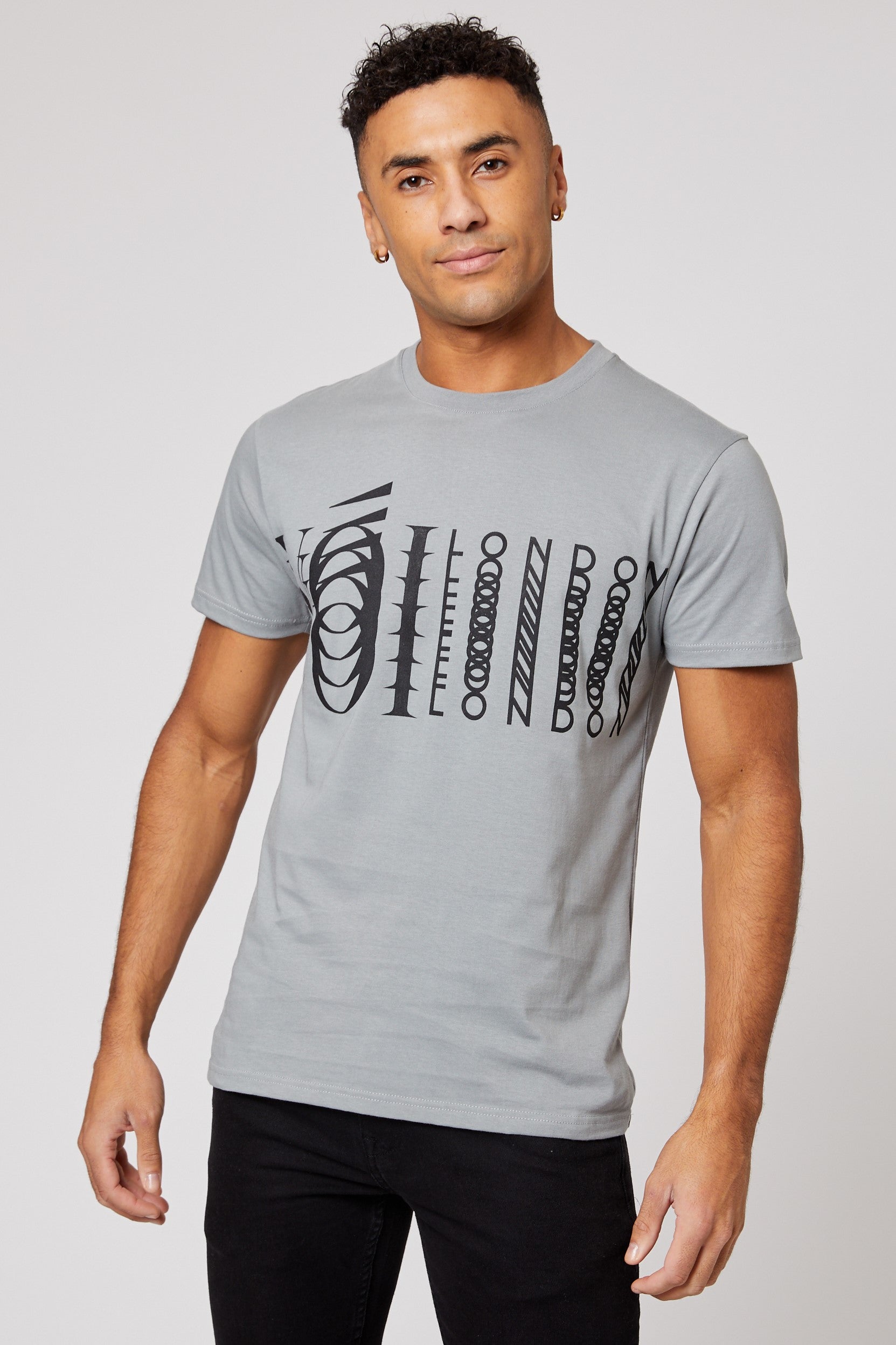 Mens T-Shirt Grey Crew Logo Graphic Leyton – Voi London